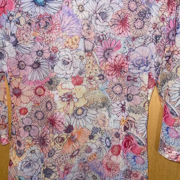 Johnny Was Womens Size Small Crewneck Multicolor Floral Mid-Sleeve Tee Casual - Picture 5 of 8